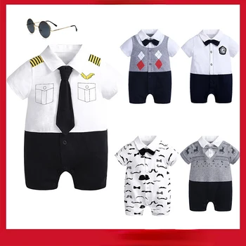 Neugeborene Baby-Kleidung für Jungen 3-6months Baby Jumpsuit Mode Pilot Stil 1-2yrs Alt Kleinkind Onesies Strampler Geburtstag-Kostüm