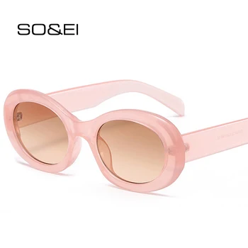 SO&EI Ins Beliebte Mode Oval Sonnenbrille Frauen Retro Pink Leopard Brillen Männer Shades UV400 Marke Designer Runde Sonnenbrille