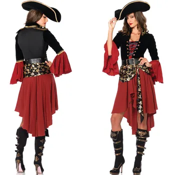 Cosplay Film&tv Weibliche Piraten Kapitän Kostüm Halloween Rolle Spielen Anzug Medoeval Gothic Phantasie Frau Kleid Halloween Karneval