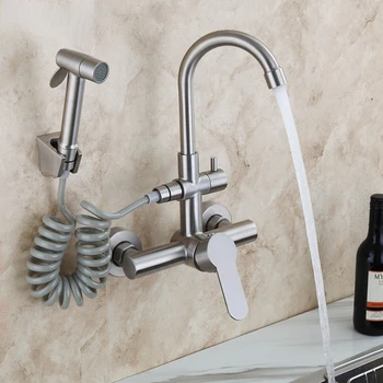304 Edelstahl Küche Waschbecken Wasserhahn Nickel Gebürstet Mischbatterie Stream Sprayer Wand Installation