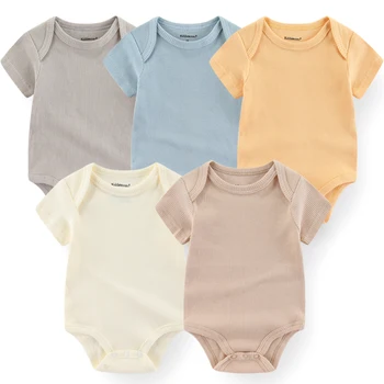 5Pcs/lots Solide Baby Bodys Overalls Baby Jungen Kleidung Kurzen Ärmeln Neugeborene Zu 3 Monaten, Kinder Jumpsuits