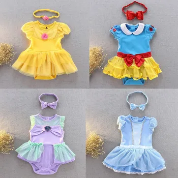 Baby Mädchen Strampler Overall Stirnband Neugeborenen Mädchen Prinzessin Kleid Baby Snow White Cinderella Mermaid Jumpsuit 3-18 Monate