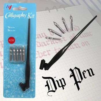 Neue Ankunft Dip-Pen Manga Kalligraphie Dip Stift Halter+6 Schreibfedern für Schriftzug Skizzieren Zeichnung Kit Brunnen Stift Schreibwaren