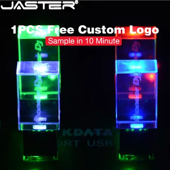 JASTER Freies individuelles LOGO Kristall USB Flash Drive 64GB-Blau LED USB-Stick 4GB 16GB 32GB 128GB Externe Opslag Memory Stick U Disk