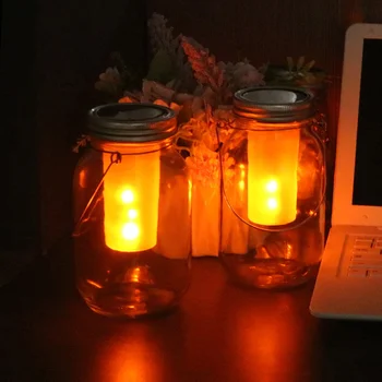12LED Solar-LED-Mason Jar Licht Leuchtet Fackel Flamme Warm Solar Beleuchtung für Garten Flasche Lampe Wasserdichte Hängen Laterne Dekoration