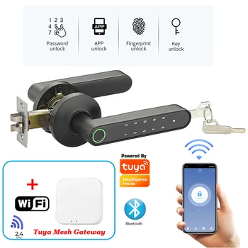 Tuya Bluetooth-Smart-Lock-Wifi-Gateway Optional Smart Handle Digital Lock Schlüssel-Code fingperint Door Lock Lithium-Batterie
