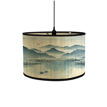 Japanischen Stil Landschaft Malerei Lampe Schatten Bambus Geflochtene Licht Abdeckung Kronleuchter Wand Lampe Lampenschirme Aus Bambus Kunst Lichter Schatten
