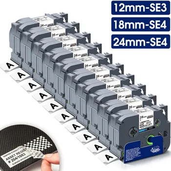 Absonic 2~10PK SE4 Sicherheits-Bänder TZSE3 TZSE4 TZSE5 Schwarz auf Weiß 12/18/24mm Band Kompatibel für Brother Ptouch Label Drucker
