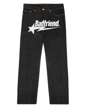 Y2k Jeans Hip Hop Badfriend Brief Druck Baggy Black Pants 2023 Neue Harajuku Mode Punk Rock Breite Fuß Hosen Streetwear