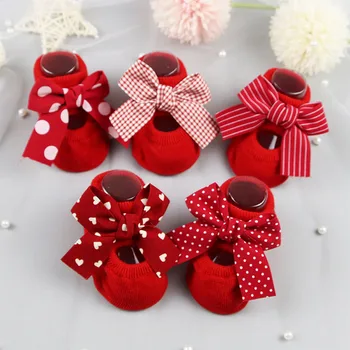 Neugeborene Indoor Baumwolle Socken Bow Infant Anti Slip Socken Baby Mädchen Socken Gummi Sohlen Baby Mädchen Boden Socken Frühling Herbst Socken