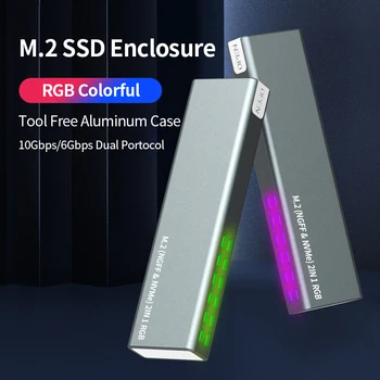M. 2 SSD Enlcosure RGB 10Gbps Externe M2 NVMe Fall Werkzeug kostenloser Aluminium USB3.1 Gen2 Fall für M B Schlüssel SSD M2 Lager-Box-Adapter