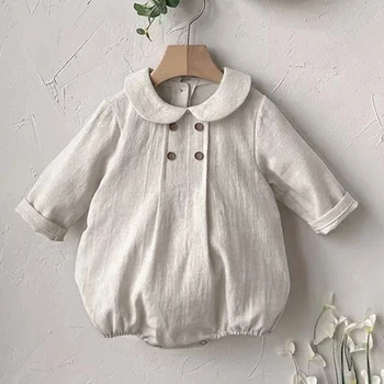 Koreanischen Stil Kleinkind Baby Mädchen Strampler Solid Farbe Baumwolle Lange Sleeve Infant Baby Mädchen Overall Frühling Herbst Baby Mädchen Kleidung