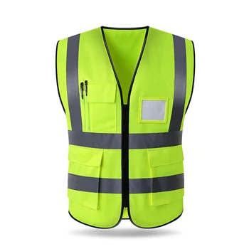 Hohe Sichtbarkeit Reflektierende Weste Sicherheit Tuch Warnung Weste Fluoreszierende Arbeitskleidung mit Tasche Motorrad Jacke Kleidung