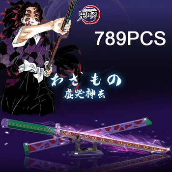789PCS Anime Dämon Slayer Kokushibo Ninja Schwert Bausteine Klinge Katana Knife Assembly Waffe Ziegel Spielzeug Für Jungen Kinder Geschenk