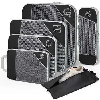 3/6PCS Komprimierte Verpackung Würfel Reise Lagerung Mit Schuh Tasche Mesh-Visual Gepäck Organizer Tragbare Leichte Koffer Tasche