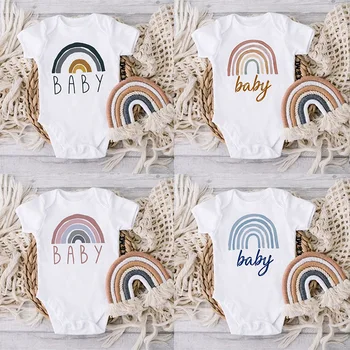 Baby Kleidung Regenbogen-Baby-Print-Kleidung Baby Sommer Strampler Infant Körper Kurzarm Baby Kleinkind Overall Baby Mädchen Kleidung