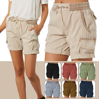 Damen Cargo-Hosen, Shorts Weiche Bequeme Casual Baumwolle Elastische Taille Shorts Sommer Böden Jeans Mit Hoher Taille Cargo Hosen