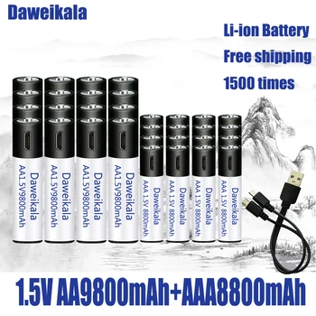 1,5 V AA + AAA USB Aufladbare AA Batterie 9800mAh/AAA 8800mAh li-Ionen-Batterien für Spielzeug Uhr MP3 player thermometer+ Kabel
