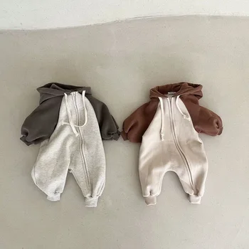 0-24M Baby Boys Hooded Jumpsuits Casual Langarm-Strampler Frühling Herbst Neugeborenen Mädchen Strampler Mit Reißverschluss Cothing Outfits