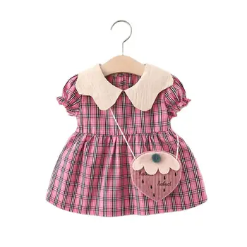 Baby Kleid Für Mädchen Kleinkind Mit Tasche Plaid Süße Bogen-Knoten Ärmelloses Kleider Atmungsaktive Baby-Kleidung Neugeborenes