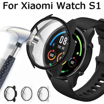 Schutzhülle für das Xiaomi Watch S1 Smart Watch All-in-one Full Screen Protector Glas + PC Stoßfänger Abdeckung für Mi Watch S1