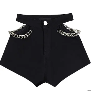 2023 Neue Sommer Sexy aushöhlen Kette harajuku Design Denim-Shorts für Frauen Kleidung Hohe Wist Slim Kurze Hosen Kpop Mode