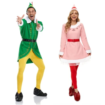 Weihnachten Buddy Elf Cosplay Kostüm Grünen Anzug für Frauen Männer-Outfit Weihnachten Karneval Party Phantasie Kleid Neue Jahr Erwachsene Kleidung