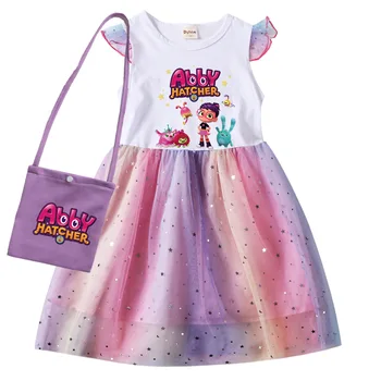Sommer-Abby Hatcher Kleidung Baby Mädchen Prinzessin Kleider mit Kleine Tasche 2pcs Set Kinder Kurzen Ärmeln Hochzeit Geburtstag Party Kleid