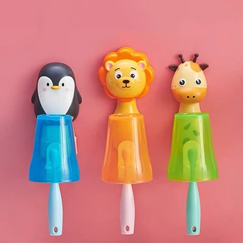 Kinder Zahnbürste Halter Wand Mount Niedlichen Cartoon Zahnbürste Tasse Halter Schönes Kind Mundwasser Set Lagerung Rack Geschenk für Kind