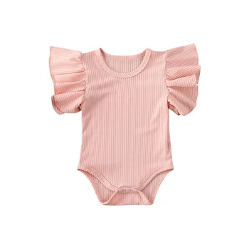 Baby Jungen Mädchen Strampler Sommer Kleinkind Neugeborenen Baby Kurzarm Baumwolle Gerippte Solid Color Jumpsuits Playsuits Outfits