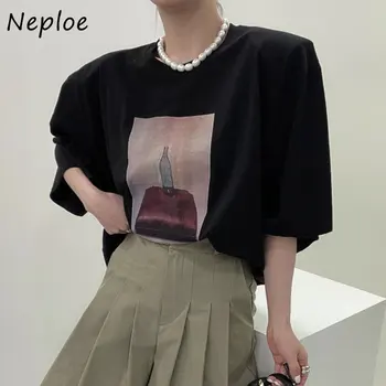 Neploe Koreanische Chic Nische Vielseitig Tees 2023 Sommer Brief Drucken Tops Femme Lose Einfache Casual O-Neck Short Sleeve T-Shirts