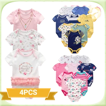 4PCS Body für Neugeborene Baby Jungen Mädchen Overall Cartoon Gedruckt Kurzen Ärmeln Kleinkind Säuglings Baby Kleidung 0-12 Monate