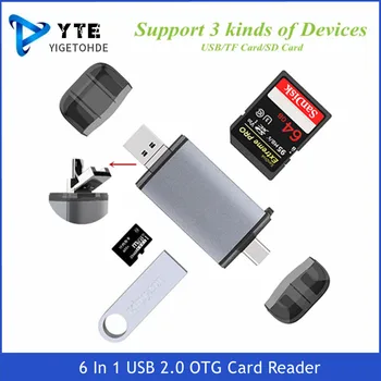 YIGETOHDE 6 In 1 USB 2.0 OTG Kartenleser TYP-C/Micro-USB/USB2.0/TF/SD Kartenleser Für Computer Laptop Android Telefon