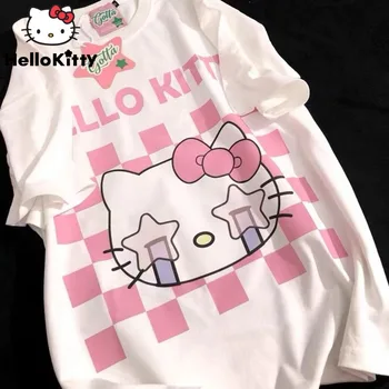 Sanrio Hello Kitty Kawaii-Ästhetik Übergroßen T-shirt Frauen Y2k Graphic Short Sleeve Top Harajuku koreanische Mode T-Shirts Kleidung