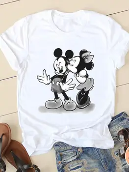 Disney-Cartoon-T-Shirt Mickey Maus Frauen Kurzarm Drucken, Liebe, Süß, Niedlich, 90er Kleidung Casual Mode Graphic T-shirts