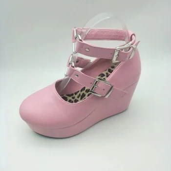 Keile Schuhe für Frauen Lolita Mary Jane Plattform Schuhe Ohne Ferse Kawaii Mädchen Flache Gothic Low Casual Komfort Schwarz Rosa