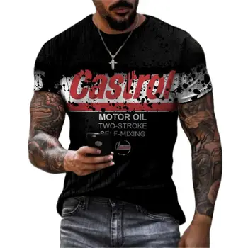 Sommer Castrol vintage 3D Print Herren T-shirt Street Trendy O-Neck Kurzarm Übergroßen T-shirts Lose Top Tees Männer Kleidung