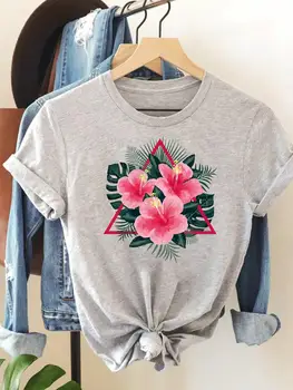 T Druck-Frauen Kleidung Weibliche Sommer Graphic T-SHIRT Mode Kleidung Kurze Ärmel Blumen Geometrische 90er-Jahre-Trend Cute Casual T-shirts