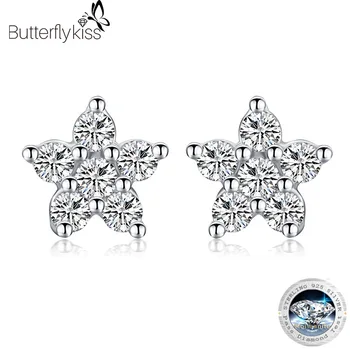 Butterflykiss 925 Sterling Silber Moissanite Stud Ohrringe 1.2 ct 6 Steine Blume Frauen Ohrringe Für Party Engagement Feine Schmuck