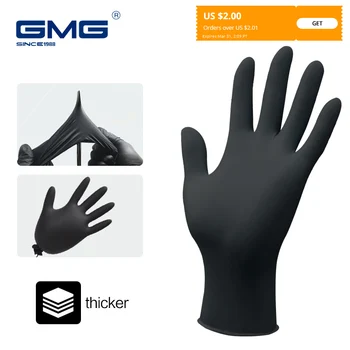 Nitril-Handschuhe Wasserdicht Arbeit Handschuhe GMG Dicker Schwarzer Nitril Handschuhen für Mechanische Chemische Lebensmitteln Einweg-Handschuhe