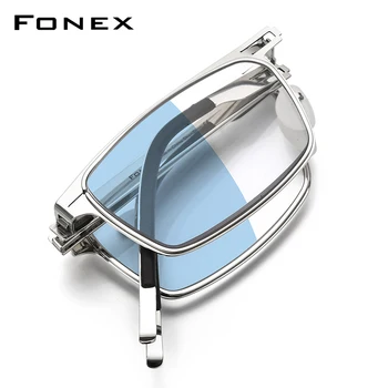 FONEX Photochromic Blue Folding Lesebrille Männer Frauen Hyperopie Tragbar Schraubenlose Anti Blau Blocking Reader Brillen LH016