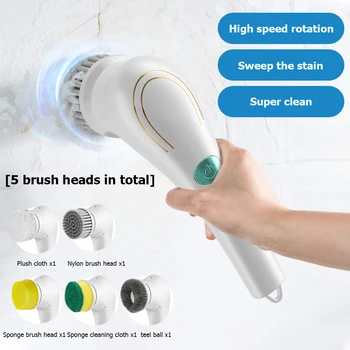 Elektrische Reinigung Pinsel Spin Wäscher mit 3/5 Pinsel Köpfe IPX7 Wasserdicht Wiederverwendbare 360° Rotierenden Haushalts-Reinigungs-Tools