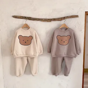 Herbst Baby Mädchen Kleidung Set Kleinkind Kinder Cartoon Bär Gedruckt Tops Und Hosen Anzug Kleinkind Jungen Sweatshirt Und Hose 2pcs