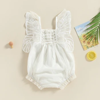 0-24M Baby Mädchen Romper Infant Schmetterling Flügel Ärmellose Schnürung Bis Strampler Kleinkind Sommer Kleidung