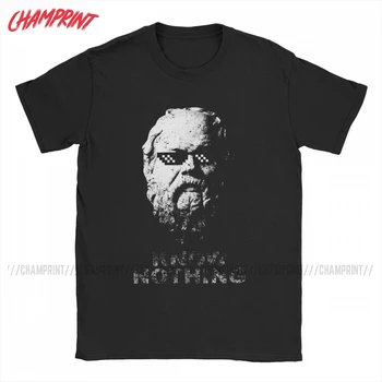 Nichts weiß Sokrates-Philosoph-T-Shirt für Männer Reine Baumwolle Lustige T-Shirt Plato T-Shirt Kurzarm Kleidung Gedruckt
