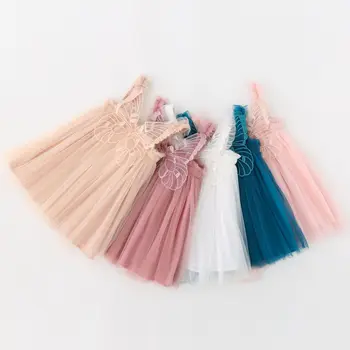 Neue Baby Mädchen Clthes Einfarbig Hosenträger Dreidimensionale Engel Flügel Baby Kleid Prinzessin Kleidung Geburtstag Niedlich Tutu Rock