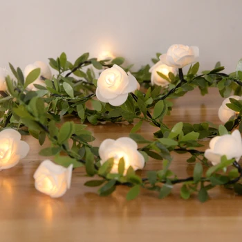 Rose Blume Led Fee String Lichter Künstliche Grüne Blätter Rattan Hochzeit Geburtstag Party Startseite DIY Dekoration Weihnachten Garland 