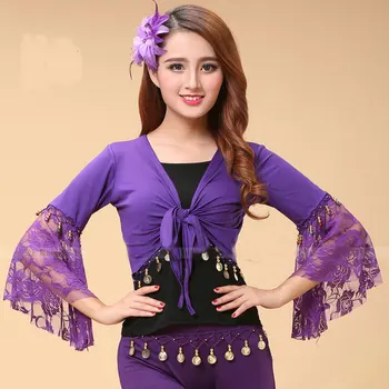 Belly Dance Shirt Top Shirt Tribal Belly Dance Lace Butterfly Sleeve Wrap Top Indien Bollywood Mädchen Spitze Für Weihnachten Purple