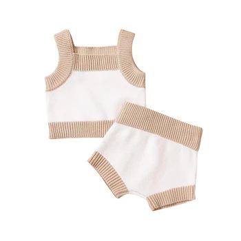 Infant Baby Mädchen Kleidung Anzüge Kontrast Farbe Sleeveless Gestrickte Sling Tank Tops Elastische Taille Shorts 2Pcs Set
