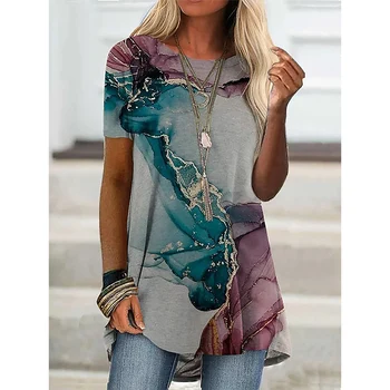 Sommer-Steigungs-3D-Druck T-Shirts Streetwear Frauen Mode Kurzarm T-Shirt Y2K Weibliche Tops Tees Frau, die Übergroße Kleidung